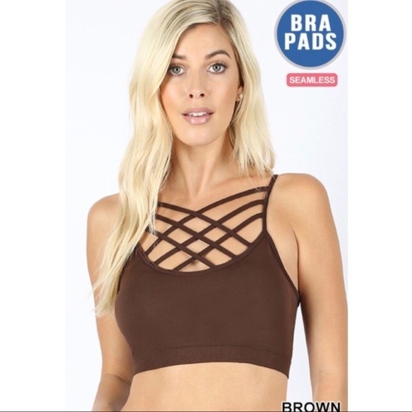 Zenana Outfitters Other - Zenana Outfitters Brown Seamless cage Strappy Bralette Crop Top 1X 2X